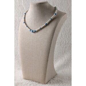 Blue White‎ Beaded Choker Necklace Heishi Shell Style Beach Boho